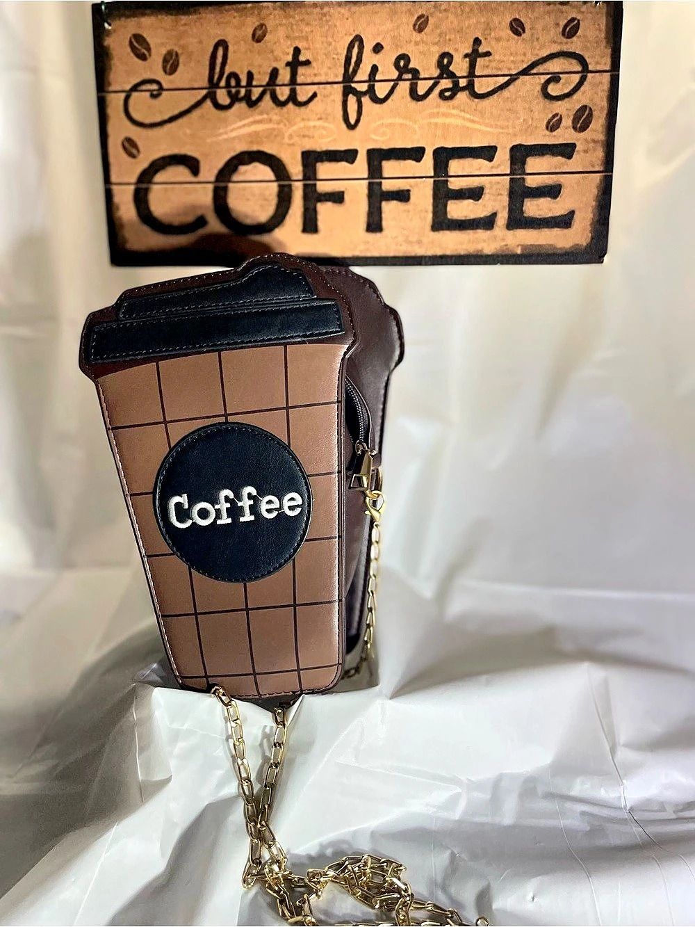 Checkered Coffee Mini Crossbody Bag Brown & Black